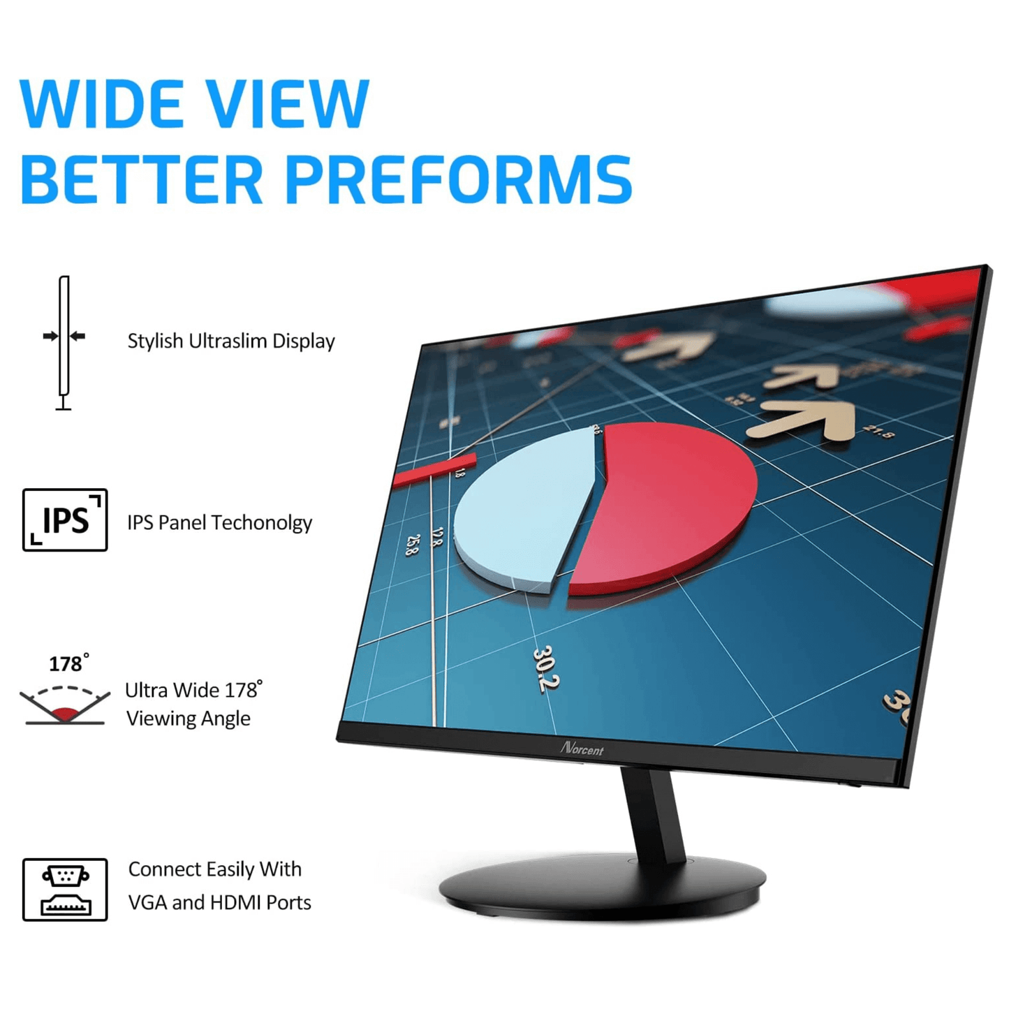 Norcent 24 Inch Frameless Computer Monitor FHD 75HZ VA with Built-In